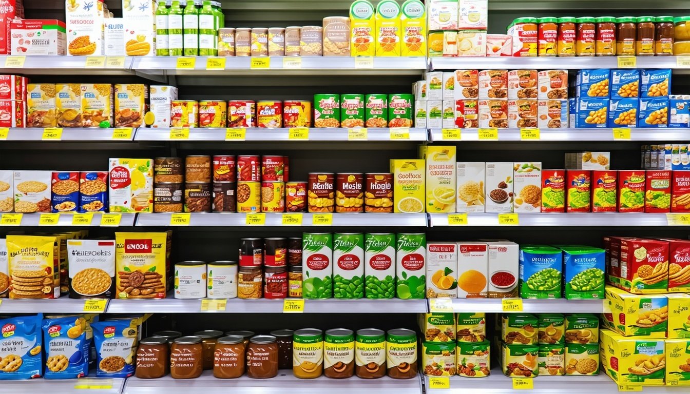 grocery items canned goods soups sweets cookies packaged grocery items canned goods soups sweets cookies packaged